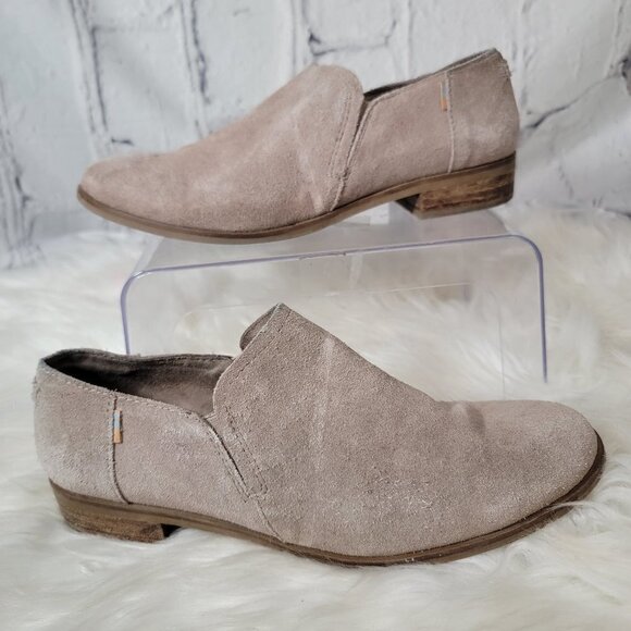 TOMS Shayne Oxford Low Top Slip On Loafer Shoe Beige Taupe Suede Bootie‎ Shoe 9 - Picture 1 of 13